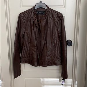 NWT faux leather women’s brown Guess jacket XXL